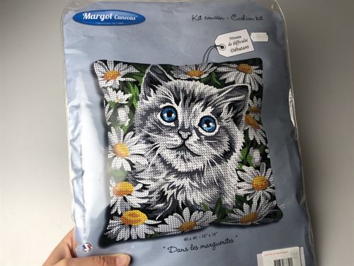 Broderi kit - sød kat og margueritter